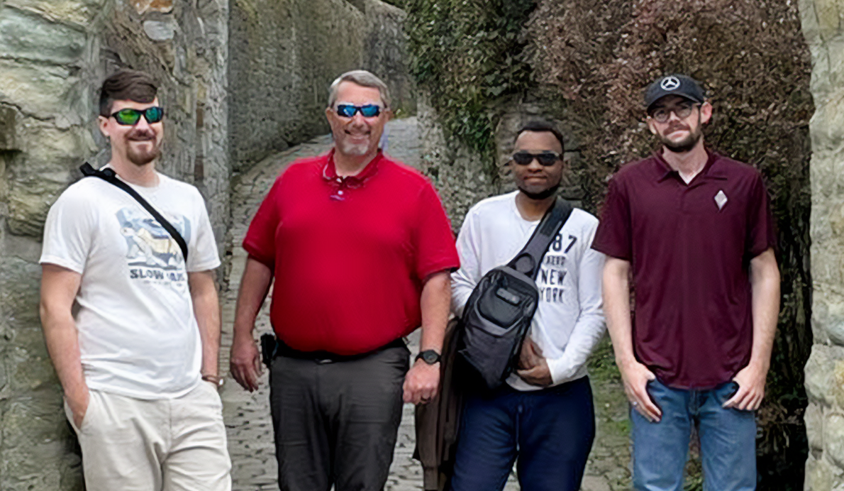 Group photo of OTC students in together in Germany for an exchange program with Leopold-Hoesch Beru.